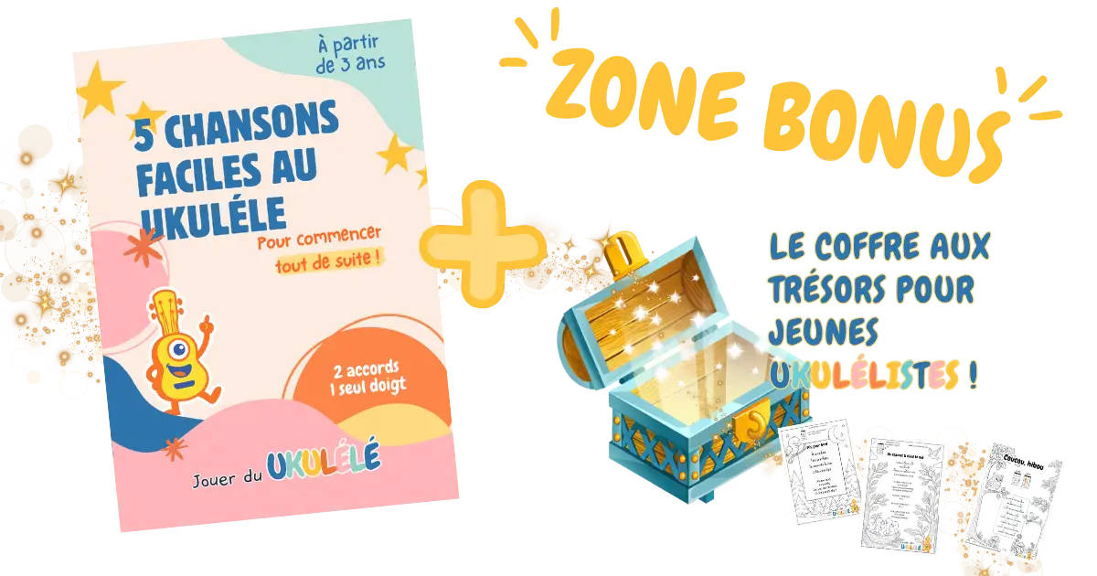 đ Cadeau : le livret dĂ©marrage rapide + accĂšs Ă la zone bonus 1 livret 5 chansons facile au UkulĂ©lĂ© et zone bonus d'accĂšs aux partitions ukulĂ©lĂ© Ă colorier