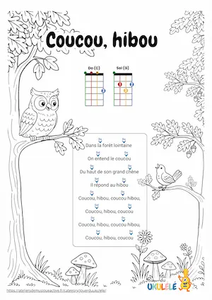 Fiche coloriage comptine ukulĂ©lĂ© â coucou hibou
