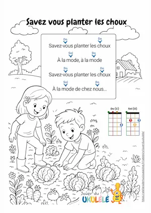 Fiche coloriage comptine ukulélé – savez vous planter des choux
