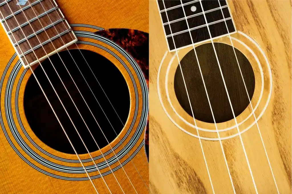 Comparatif différentes cordes ukulélé et guitare. pour illustrer les différence ukulélé et guitare