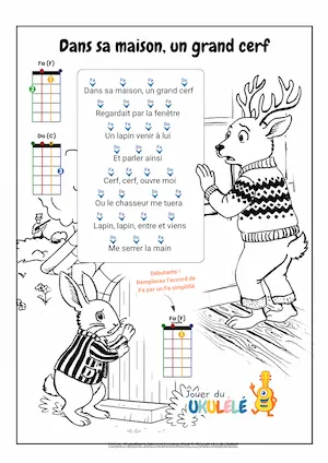 Fiche coloriage comptine ukulélé – dans sa maison un grand cerf
