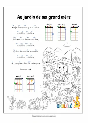 comptine chanson au ukulélé "au jardin de ma grand mère" tralalère.