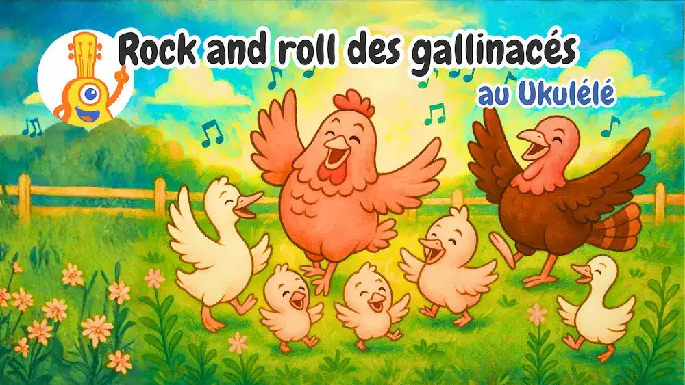 Vignette de la comptine Rock and roll des gallinacés au ukulélé