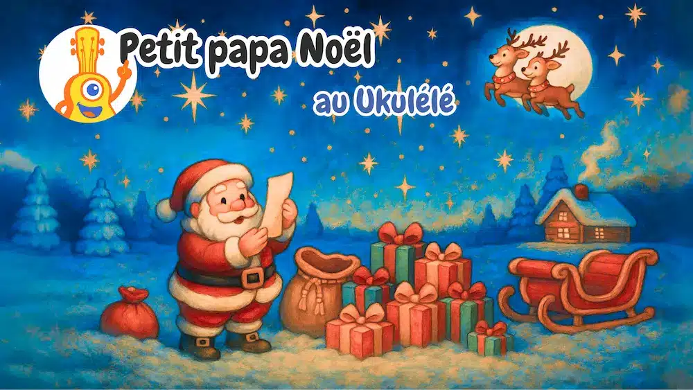 Vignette de la chanson petit papa noël au ukulélé