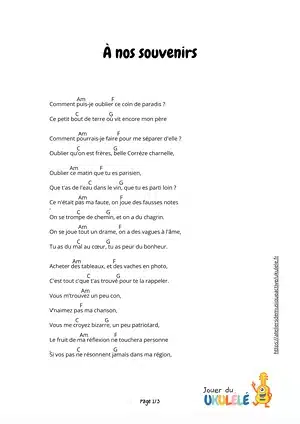 fiche partition tablature de la chanson A nos souvenir avec les grilles d'accords
