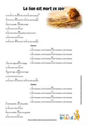 le lion est mort ce soir ukulélé fiche accords tablature