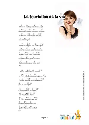 le tourbillon de la vie au ukulélé - grille d'accord fiche pdf