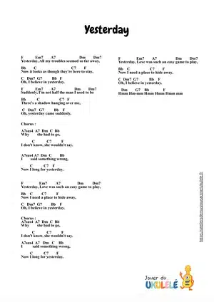 yesterday ukulélé accords partition pdf